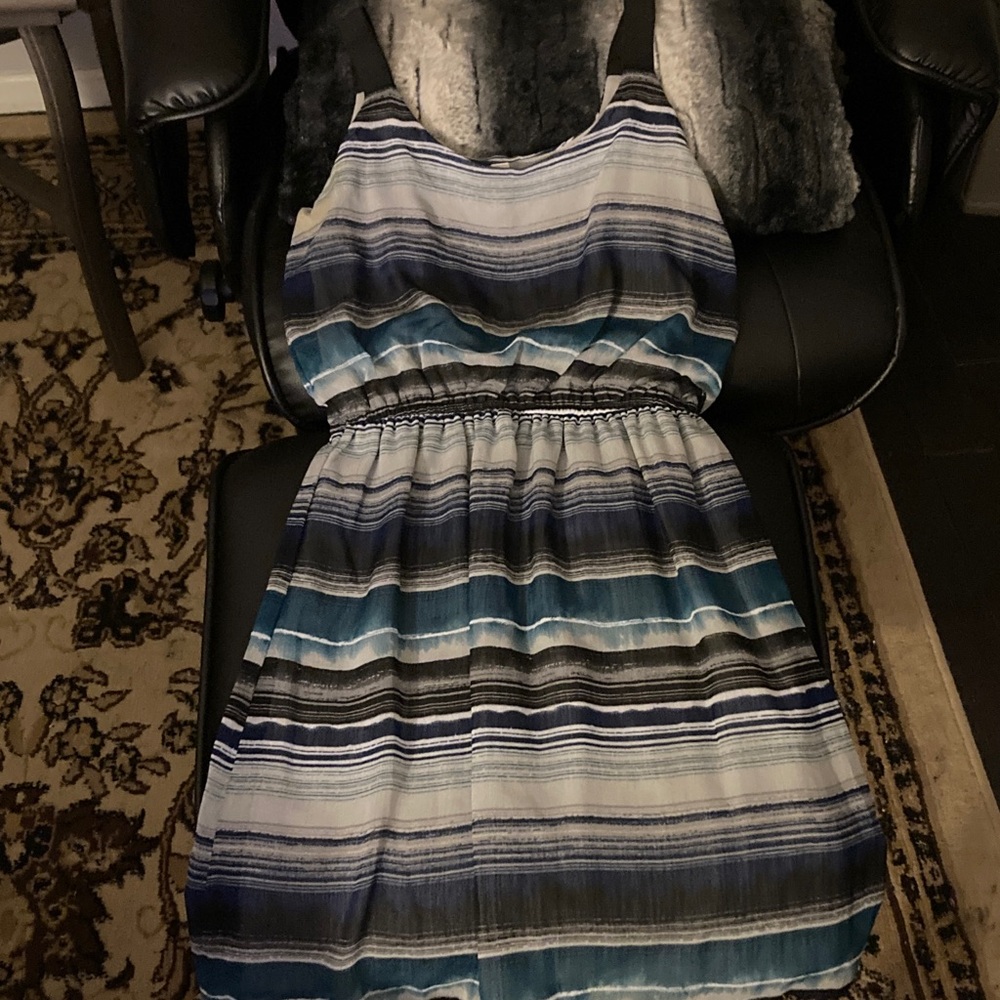 Xhilaration Blue and White Striped Midi Dress